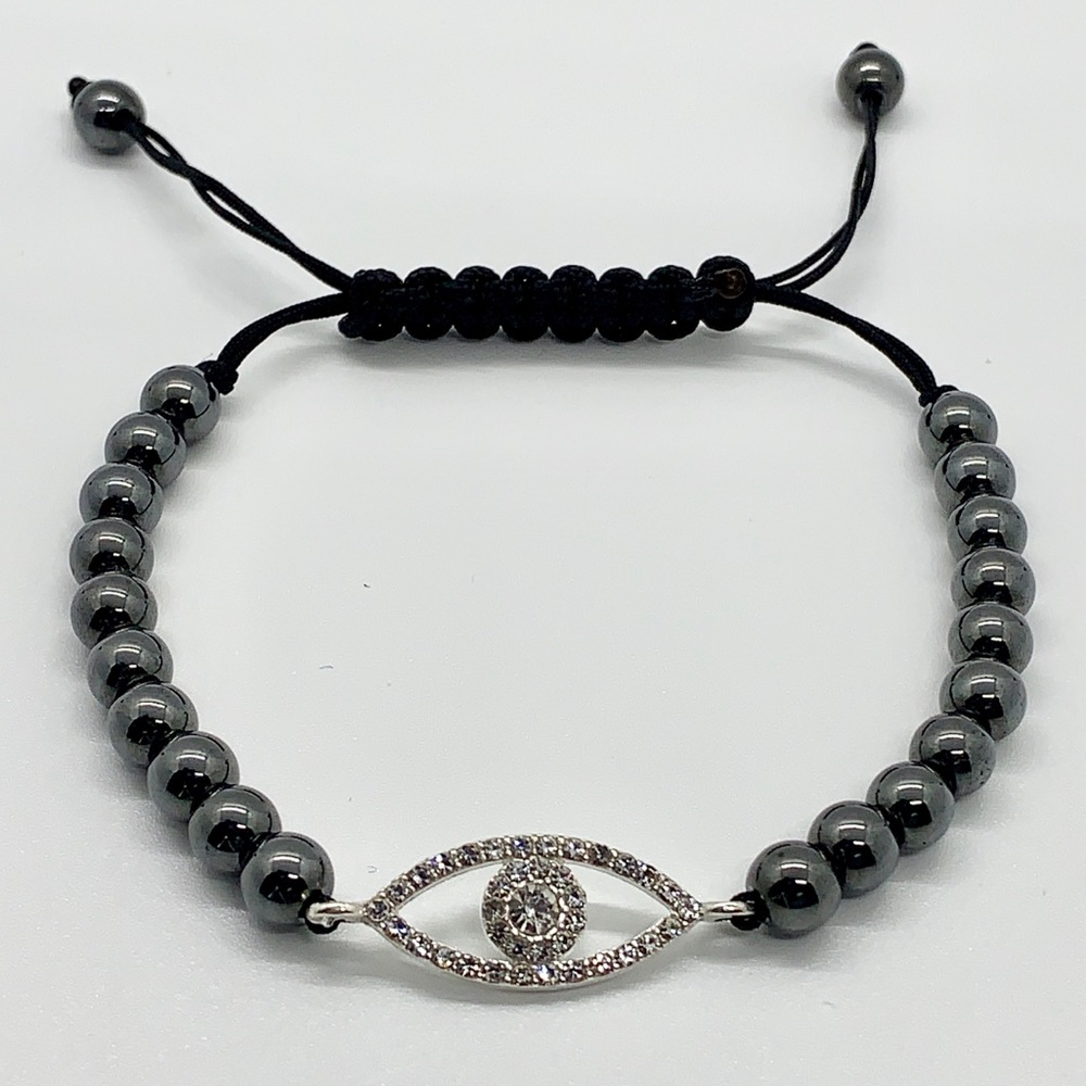 Hematite bead bracelet with evil eye - Picture 2 of 3